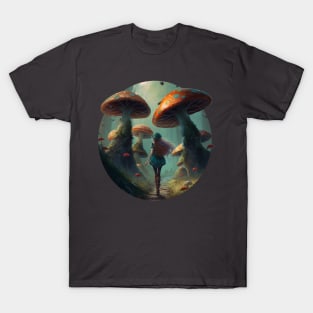 Girl in a mystical mushroom forest T-Shirt